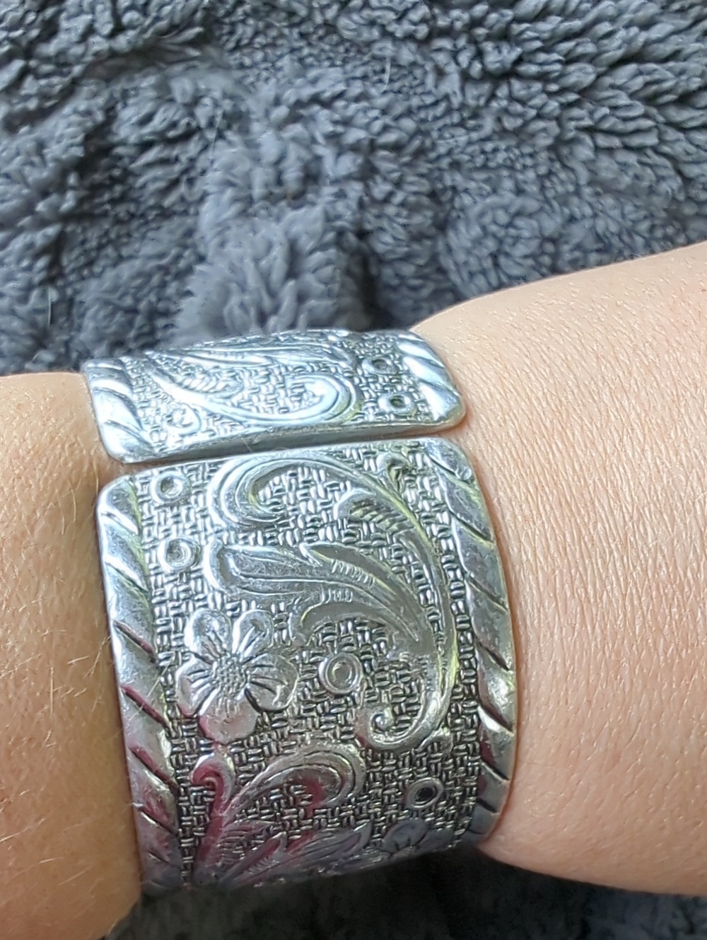 Silver-Tone Floral Etched Cuff Bracelet